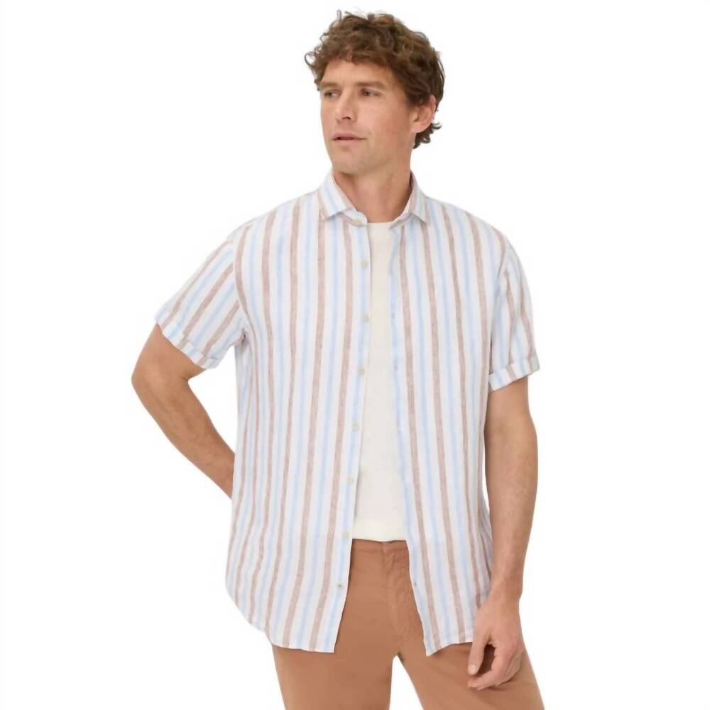 NEW BRAX hardy style collared shirt in 54/beige-lt blue stripe